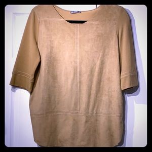 Zara Tan Mixed Suede Top New